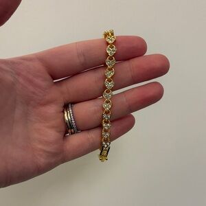 Gold Heart Crystal Bracelet for Women - Sparkling Gold Tone NWOT
